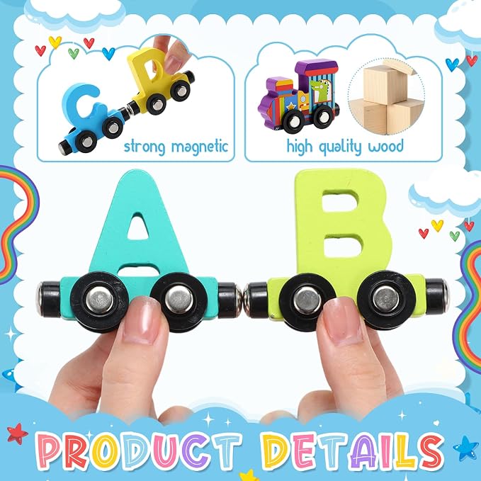 2 Sets/55 Pcs Magnetic Alphabet Number Train Set Montessori Toys for Toddlers Wooden Alphabet Number Preschool Learning Activities Educational Sensory Easter Basket Stuffers Birthday Gifts