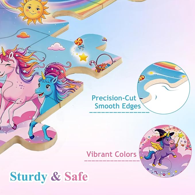 Puzzles for Kids Ages 3-5, 6 Pack Wooden Jigsaw Puzzles 24 Pieces – Unicorn Princess & Mermaid Educational Toys for Toddlers 4-6 Year Old, Gift Box, Easter Christmas Birthday Gifts for Kids