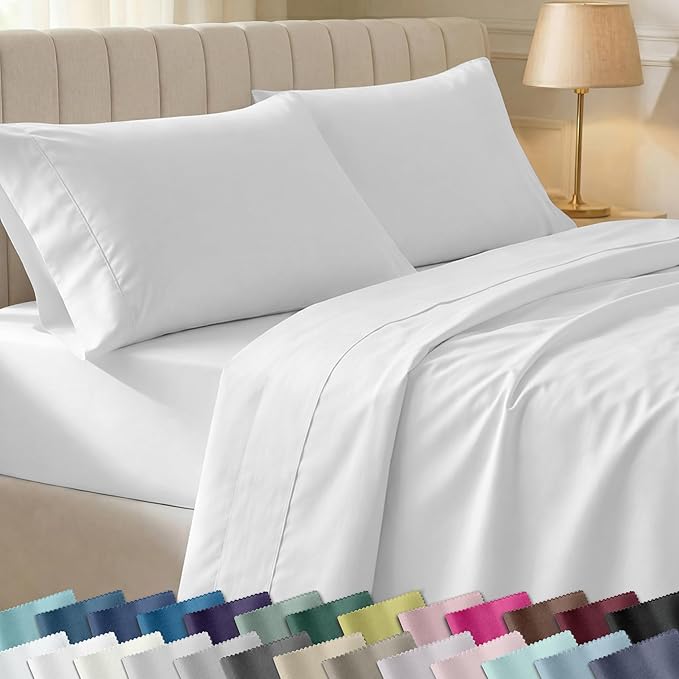 California Design Den Soft 100% Cotton King Size Bed Sheets Set, 400 TC Good Housekeeping Award Winner, Silky Sateen Weave with Deep Pockets, Long Staple Cotton King Bed Sheet Set - Antique White