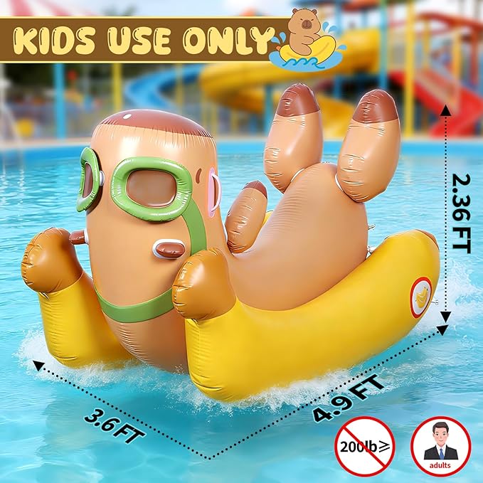 Capybara 72'' Pool Float for Kids with Sprinkler, Inflatable Pool Float, 3-in-1 Water Toy Pool Raft & Rocking Rider, Summer Outdoor Water Toys for Yard, Pool & Beach