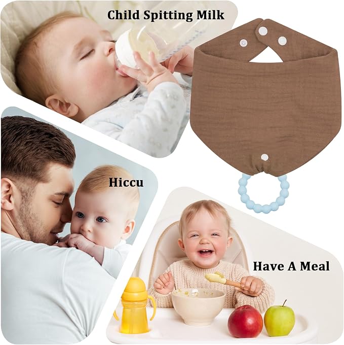 6-Pack Baby Bandana Drool Bibs & Teething Toys for 0-24 Months, Safety for Newborns and Toddlers