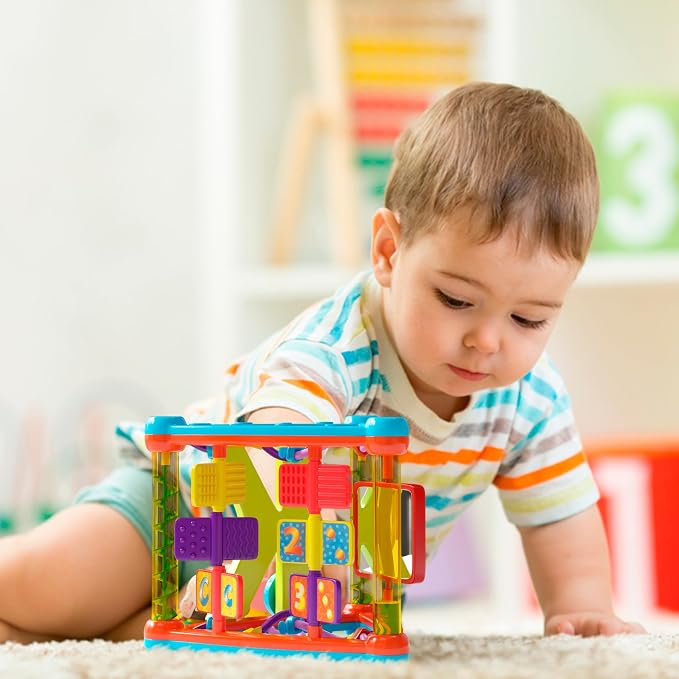 Lollipop Interactive Toddler Activity Triangle - Montessori Toys for Toddlers - Activity Cube for Play and Learning Educational Busy Cube with Shapes, Colors, and Spinners