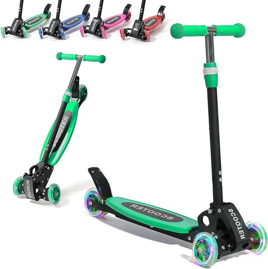 3 Wheel Scooters for Kids 2-5 5-7 Years, 4 Adjustable Heights Foldable Metal Toddler Scooter for Boys Girls Up to 120 lbs, Lean-to-Steer, Dual Rear Brake Widen Anti-Slip Deck