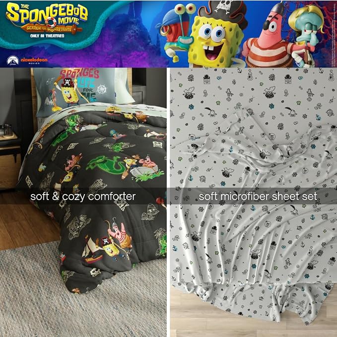 Spongebob Squarepants Movie Kids Full Size Bedding Set with Roblox UGC Reward Included – 7-Piece Super Soft Cozy Reversible Comforter & Sheet Set (Officially Licensed Product) by Franco