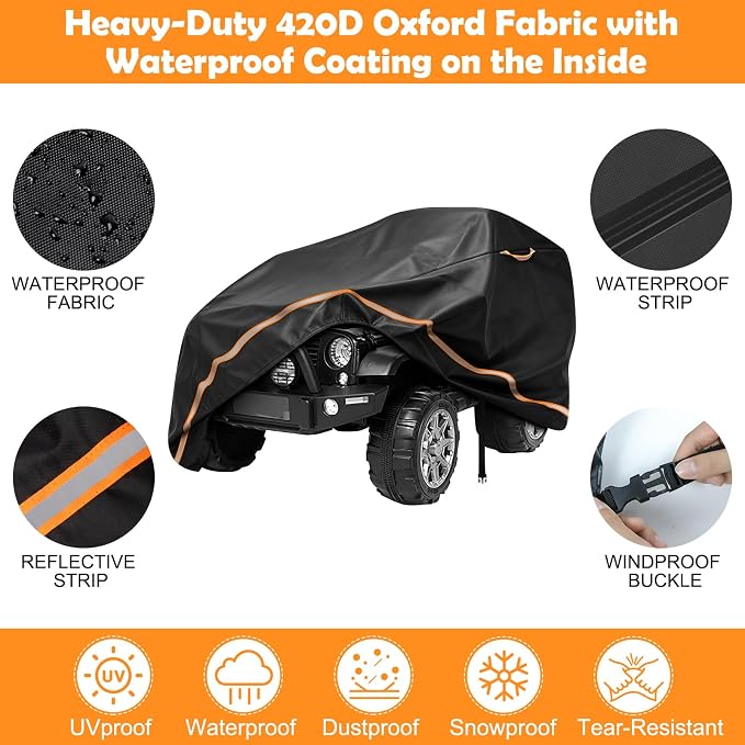 Ride-On Toy Car Cover for Toddler Electric Vehicles, 52" x 28" x 24" | Water Resistant, Reflective Strips, Windproof Design, All-weather Protection