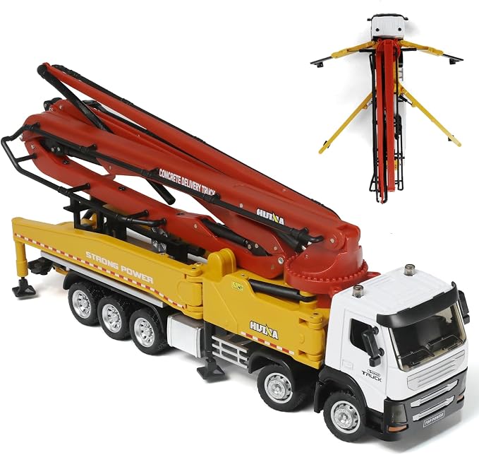 Concrete Pump Truck Toy, Cement Toy Truck Model with Extendable Working Cement Pump Arm, Bucket Construction Trucks Vehicle Toy Gifts for Boys Adult