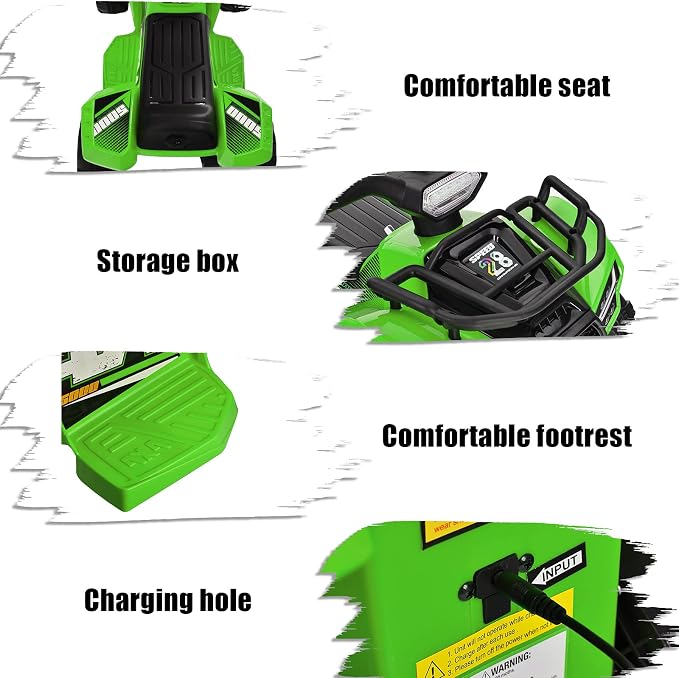 Costzon Kids ATV, 6V Battery Powered Electric Vehicle Four Wheeler Quad w/Storage Basket, Headlight, Horn, Music, MP3 & USB, Toddler 4 Wheeler Ride on Car Toy for Boys Girls 18-36 Months (Green)