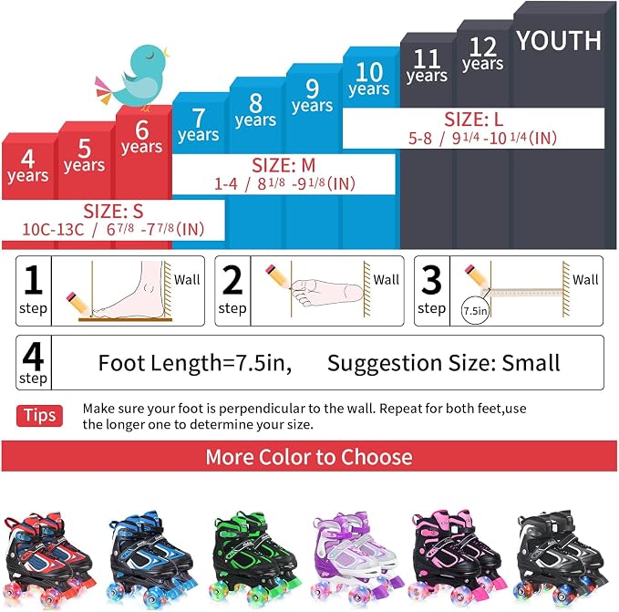 Nattork Kids Roller Skates for Boys Girls Kids, 4 Sizes Adjustable Quad Skates with All Light up Wheels - Birthday Gift for Indoor Outdoor Sports
