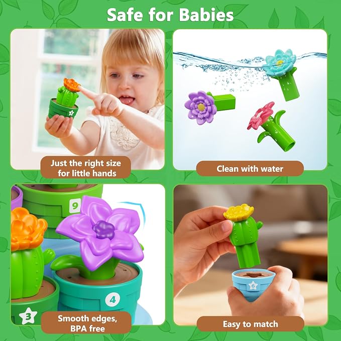 Montessori Toys for 1-2 year old, Toddlers Outdoor & Indoor Gardening Toys with Watering Can, Shovel, Rake, Color & Shape Sorting Educational Learning Toys Easter Gift for Girls Boys Age 1 2 3 4