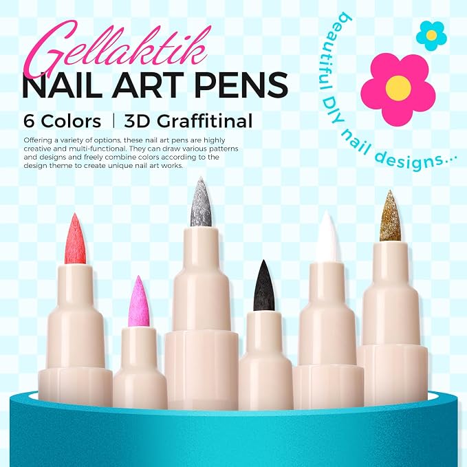 6 Color 3D Nail Art Pens Set, 0.7MM Nail Polish Pens Quick-Drying Acrylic Paint Markers, DIY Nail Design for Dotting Drawing Painting Liner, Home & Salon Manicure Tools Christmas Beginners Gifts