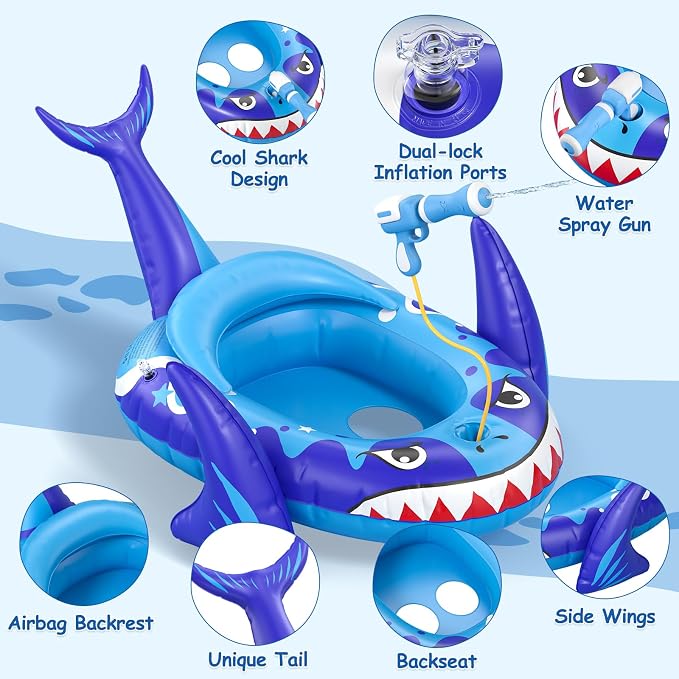 Kids Pool Floats with Water Gun, Toddler Inflatable Pool Toys for Kids Age 3-8 Years Old, Summer Outdoor Water, Beach, Swimming Pool Toys Gift for Boys and Girls