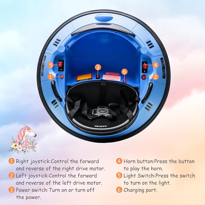 Ride On Bumper Car, 12V Electric Toddlers Car with Remote Control, Safety Belt, Music, Flashing Lights, 360 Degree Spin, Bumper Car for Toddlers,Kids (Blue)
