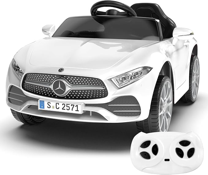 Battery Powered Electric Car Ride On Vehicle Double Doors, Safety Belt,LED Light (SC-White)