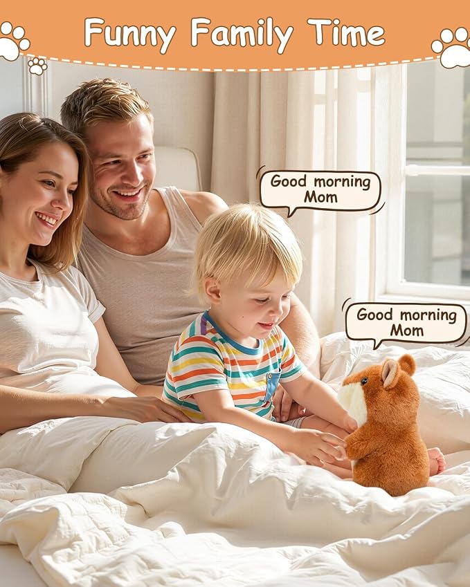 Ayeboovi Talking Hamster Repeats What You Say - Birthday Gifts for 3 4 5 6 Year Old Girls, Boys, Toddler, Kids - Stuffed Animal Toys for Learning, Interactive, Sensory, Companion - Brown