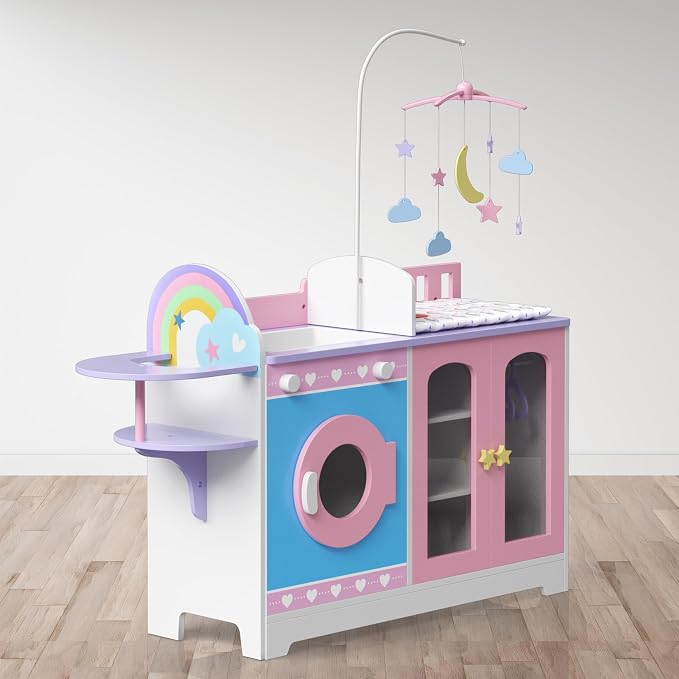 Olivia's Little World 6-in-1 Baby Doll Changing Station with Bedding & Mobile, Pink/Purple | 6 in 1
