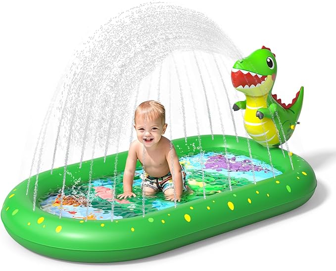 Splash Pad for Toddlers 1-3, Dinosaur Inflatable Sprinkler for Kids, 3-in-1 Baby Splash Pads Outdoor Play Mat, Kids Pool Backyard Summer Water Toys Birthday Gift for 1+ Year Old Girls Boys