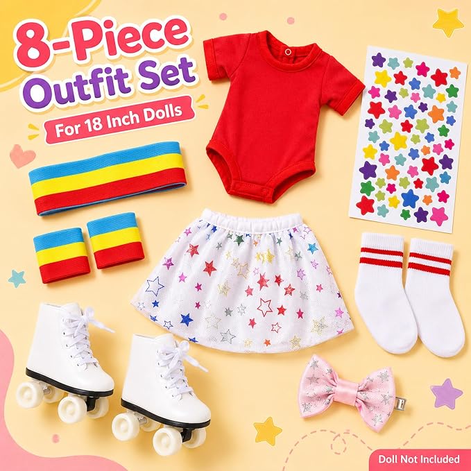 Kajaia 8 Pcs Doll Clothes 18 Inch Doll Clothes and Accessories Dress Flip Flops Hat Outfit Swimsuit Accessories for 18 Inch (Colorful, Star)