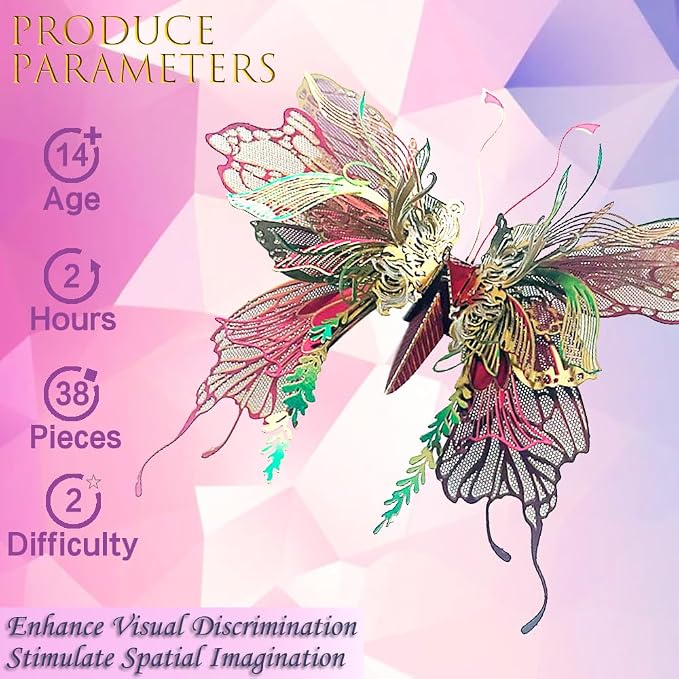 3D Metal Puzzles for Adults,Butterfly Model Building Kits,Cute Insect Design,Brain Teaser Puzzle,DIY Mechanical Assembly Kit Creative Ornament Suitable for Home Decor Art Craft (Colorful)