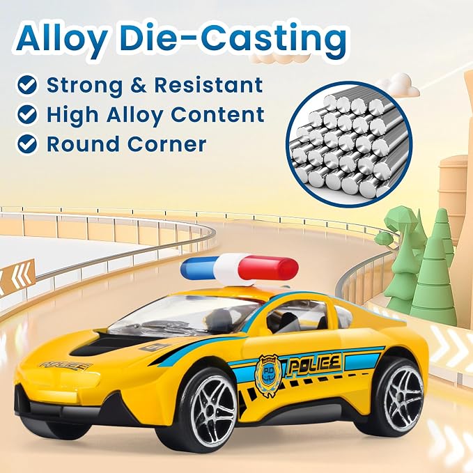 Oriate 1:64 Die-Cast Metal Police Car Toy Set - Collectable Police Sports Car Toy Model, Cake Topper, Birthday Gifts, Party Favors for Kids Age 3 4 5 6 7 8 and up