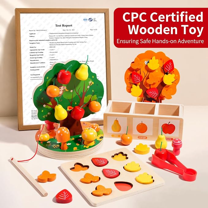 INIFEIDALA Montessori Toys for 3 4 5 6 Year Old - Wooden Educational Toy for Toddlers,Shape Sorting Puzzle for Fine Motor Skills,Apple Picking Magnetic Tree Toy,Hand-Eye Coordination,Color Recognition