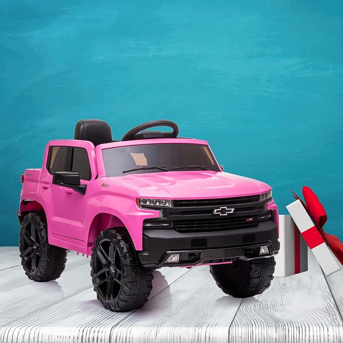 Kids Ride on Vehicle with Remote Control for 3-8 Years Toys,12V Licensed Chevrolet Silverado GMC Powered Wheels Electric Car, MP3 Music,FM Radio, Spring Suspension, LED Light,Pink