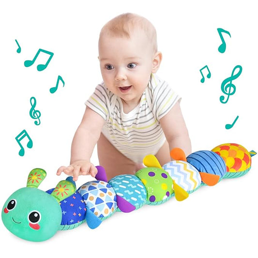 KMUYSL Baby Sensory Caterpillar Toys for 0-6 6-12 Months, Soft Plush Activity Toy with Crinkle, Rattle & Gentle Music, Tummy Time Toy for Infant Newborn, Early Development Toy Shower Gifts for Baby