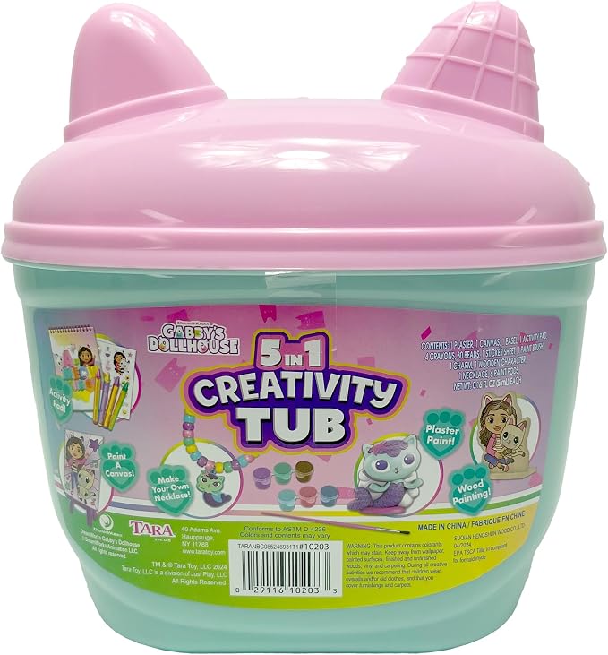 Tara Toys Gabby's Dollhouse 5-in-1 Creativity Tub Multi-Activity Art Kit for Kids with Coloring, Stamps, Stickers, and Fun Craft Materials Great Gift for Girls Ages 3+