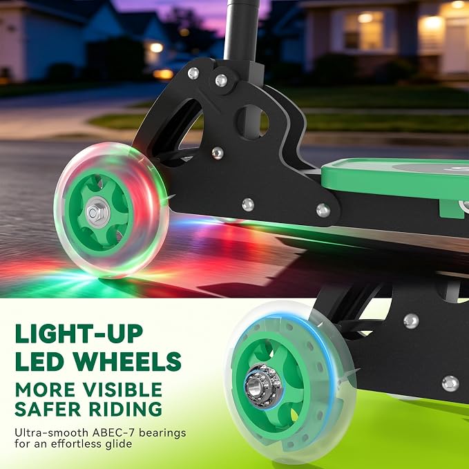 Scooter for Kids Ages 3-5, LED Light Up 3 Wheel Toddler Scooter with 4 Adjustable Heights, Lean-to-Steer Wheels, Safe Metal Brake, Foldable Kick Scooter for Boys Girls, Support 120 lbs, Birthday Gift