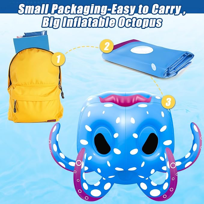 Octopus Pool Toys for Kids Ages 4-8, 8-12, 2-in-1 Inflatable Pool Floats Basketball Hoop & Ring Toss Swimming Pool Games, Summer Outdoor Water Games Beach Party Gift for Boys Girls Family