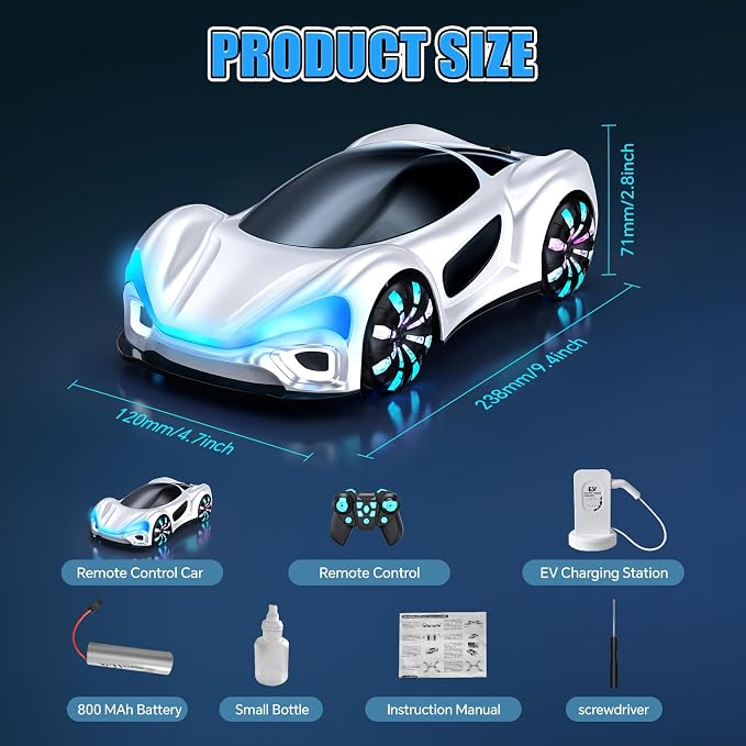 Remote Control Car,RC Cars Boys Toys for 6 7 8 9 10 11 12 Year Old 2.4GHz 360° Rotate RC Cars with Cool Lights, Music & Spray Effects Cool Birthday for Kids & Boys 6-12