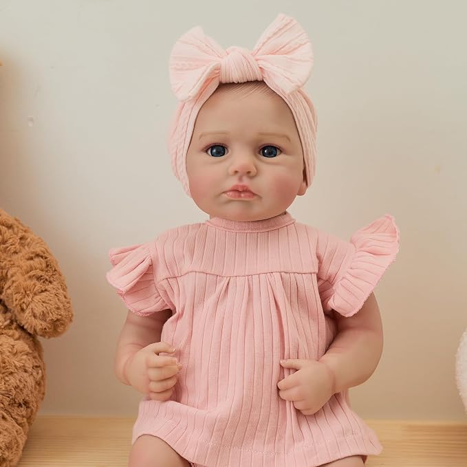 FOCKOF Realistic Reborn Baby Dolls-18 Inch Realistic Baby Doll Girls Soft Vinyl Body Reborn Baby with Gift Box for Kids Age 3+ Pink