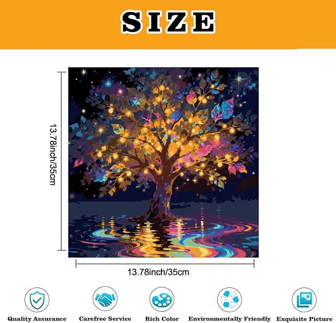 Paint by Numbers for Adults and Kids Beginner, Tree of Life Painting by Number Kits On Canvas Number Artist Paint by Number Kit Oil Painting Acrylic Paints Home Wall Decor Gift 13.7X13.7 inch