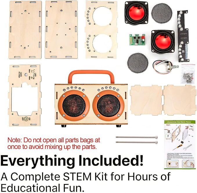 STEM Science Toys for Boys Girls Age 8-12, DIY Bluetooth Speaker Kit No Soldering, Wooden Electronics Building Set with LED Light, Build Your Own STEM Gift for Teens Kids Birthday