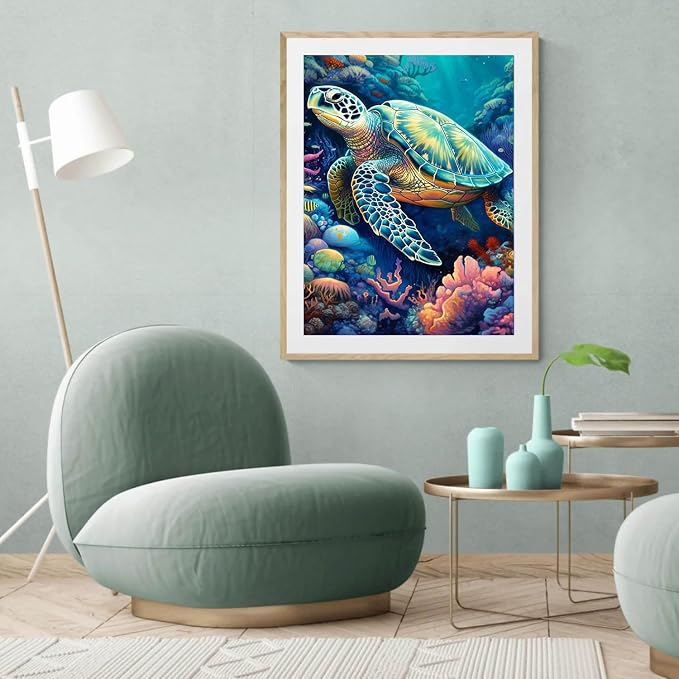 FOXKISS Sea Turtle Diamond Art Painting Kits for Adults, Full Drill Diamond Dots Paintings for Beginners, Round 5D Paint with Diamonds Pictures Gem Art Painting Kits DIY Crafts Kits 12x16inch