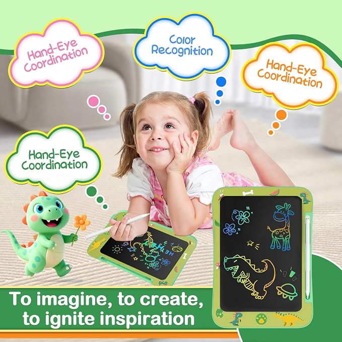 Genialba LCD Writing Tablet for Kids, Colorful Screen Drawing Board for 3-7 Year Old Boys & Girls - Educational Toys for Birthday & Christmas (Dinosaur)