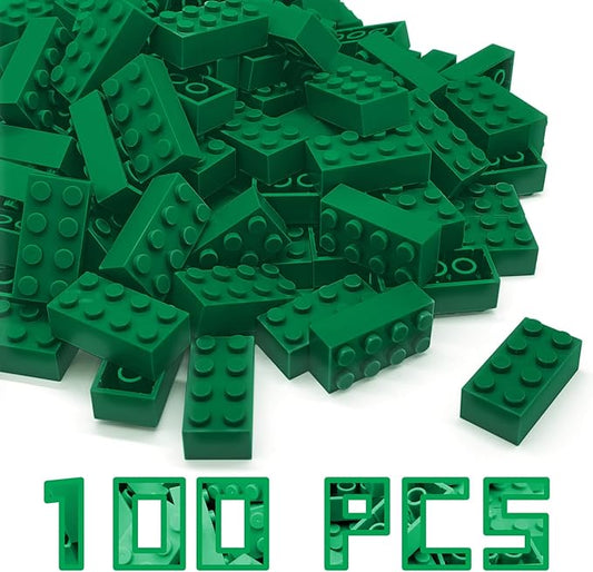 Classic Building Brick 2x4 100 Pieces, Compatible with LEGO 3001 Bulk Block Set, Creative Building Toy DIY, Suitable for Boys Girls and Teenagers Aged 6+ (Green)