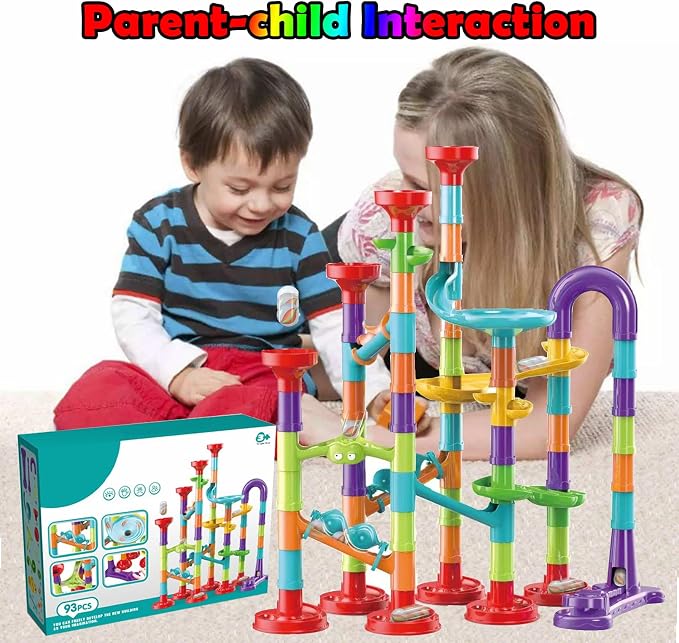 93 PCS Marble Toy Premium Set,STEM Educational Building Block Toy,Marble Track Race Set with 30 Glass Marbles for Boys & Girls,Construction Building Blocks Toys for Kids