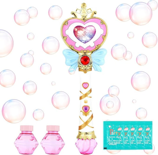 Automatic Bubble Wand for Toddler Kid Princess Toy Age 1 2 3 4 5 6 7 8 1yr Year Old Little Girl Gift Mover Maker Blower Machine Outdoor Juegos Juguetes Burbujas Niñas Easter Pink