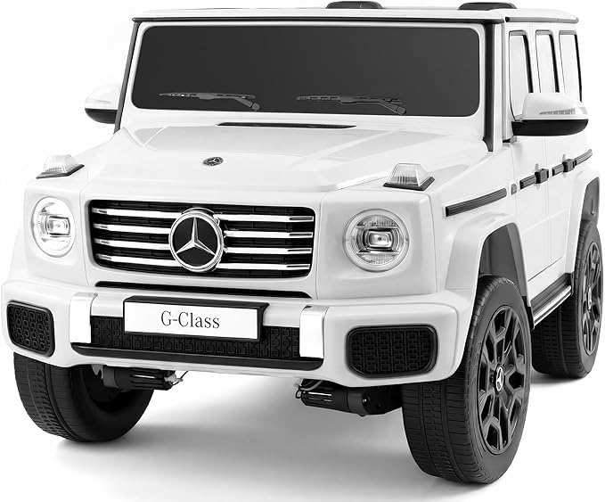 ELEMARA 2 Seater 24v Ride on Toys for Big Kids,Mercedes Benz G-Class G500 Kids Car,Toddler Electric Car w/Remote Control,Electric Vehicle to Drive,Bluetooth,Music& Horn,Low Battery Prompt,White