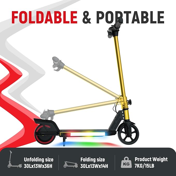 Foldable Electric Scooter for Kids, with Bright Front LED Lights,Shining Pedal, LED Display, Dual Brakes 200W Motor Kids Electric Scooter, UL2272 Certified