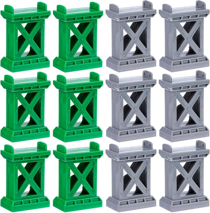 12 Pcs Train Bridge Pier Track Railway Accessories Multi Level Support Risers High Level Blocks Compatible All Major Brands, Grey+Green