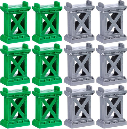12 Pcs Train Bridge Pier Track Railway Accessories Multi Level Support Risers High Level Blocks Compatible All Major Brands, Grey+Green