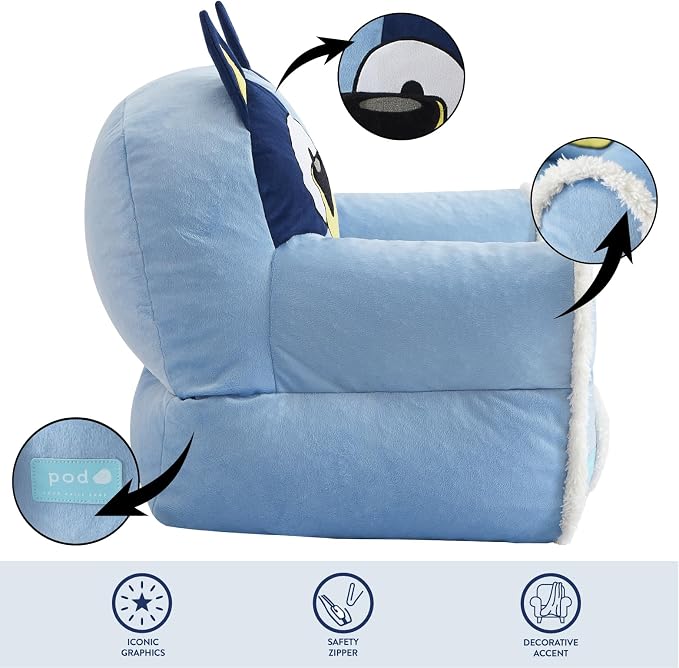 Bluey Kids Bean Bag Sofa Chair with Armrests,Soft, Comfortable, Structured Seat for Ages 3+, Lounge Chair, Lightweight and Cozy, Ideal for Playroom or Bedroom Decor