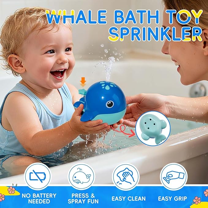 Baby Bath Toys for Kids Ages 1-3, 17PCS Mold-Free No Hole Bath Toys, Pool Water Table Toys, Toddler Bath Toy Set with Whale Sprayer, Boats & Stacking Cups, Easy Clean Bathtub Toys Girls Boys Gifts