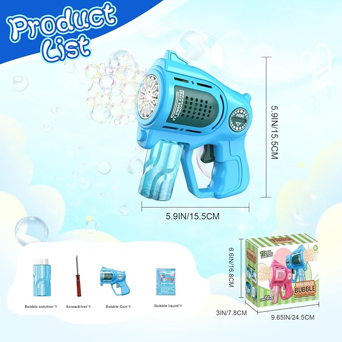 Bubble Gun for Toddlers 1-3 Kids 4-8, 15-Holes Automatic Bubble Machine Blower Blaster Maker with 1 Bottles Solution, Easter Party Favors Summer Outdoors Wedding Toys Gifts for Boys Girls, Blue