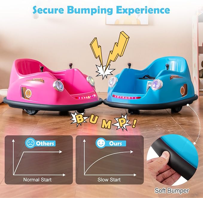 Costzon Bumper Car for Toddler, 12V Electric Kids Ride on Bumper Car with Remote Control, 360 Degree Spin, LED Lights, Music, Battery Powered Baby Bumping Toy Gift for Toddlers 2-5 Years Old (Blue)