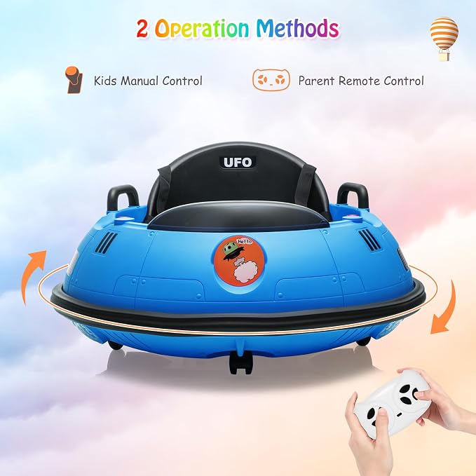 Ride On Bumper Car, 12V Electric Toddlers Car with Remote Control, Safety Belt, Music, Flashing Lights, 360 Degree Spin, Bumper Car for Toddlers,Kids (Blue)