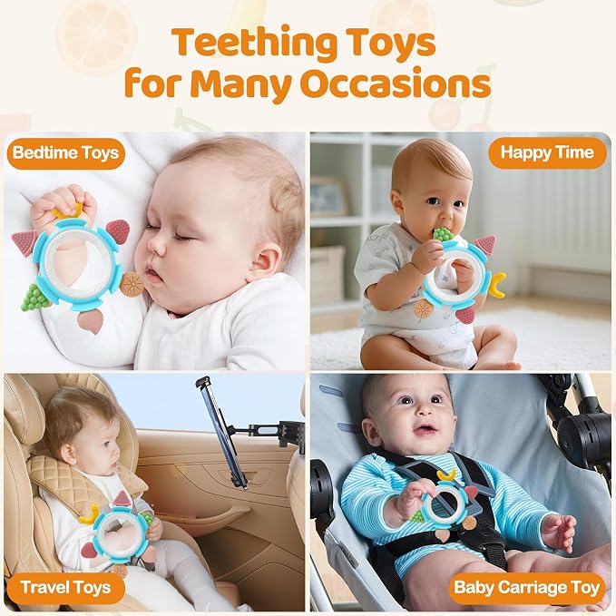 Baby Teething Toys for Babies 3-12 Months, Silicone Teething Rings for Babies, Infant Teether for Sore Gum Relief, Sensory Chew Toy Baby Teether, Baby Essentials Gift for Newborn Boys Birthday, Blue