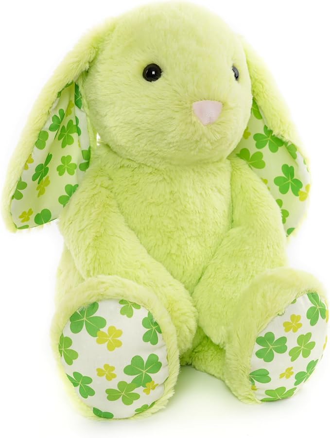 WEIGEDU Green Rabbit Bunny Stuffed Animal Plush Toy, 17.7" | Floppy Ears, Shamrock Print, For Kids, Boys, Girls, Babies, St. Patrick's Day, Birthday, Easter, Christmas Gift