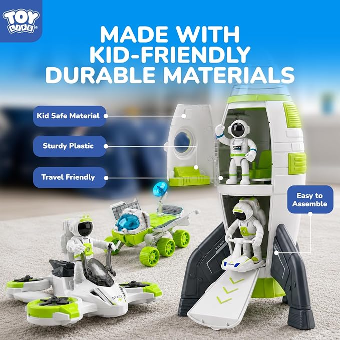 TOY Life Space Rocket Toy for Kid, Shuttle with Astronaut Spaceship Planet and Car, for Boy 3 4 5 6 7 8, Birthday Gift for Age 3+